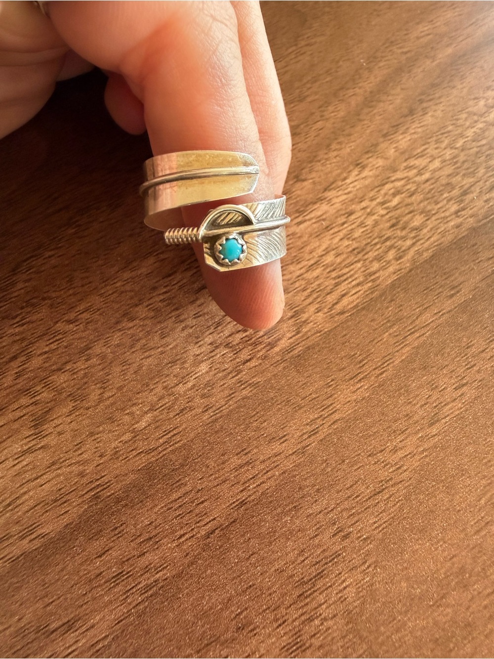 Sterling Silver Women's Feather Wrap Ring with Turquoise Accent
